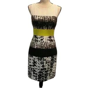 BCBG Womens Sleeveless Knee Length Sheath Tara Dress Black White Yellow  6